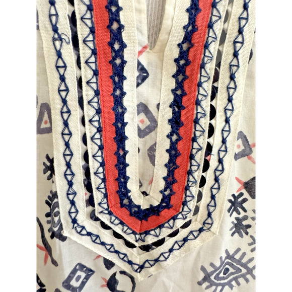 Tory Burch Tunic Blouse 6 Evil Eye Ivory Black Orange Embroidered Sequins Cotton - Picture 4 of 14